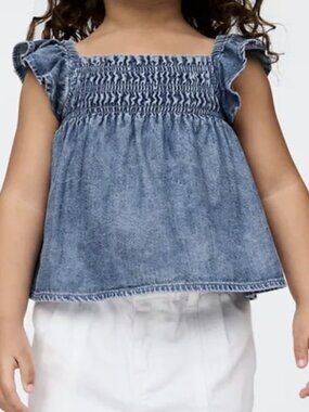Girls Size 2 Baby GAP Toddler Denim Ruffle Top, Like New